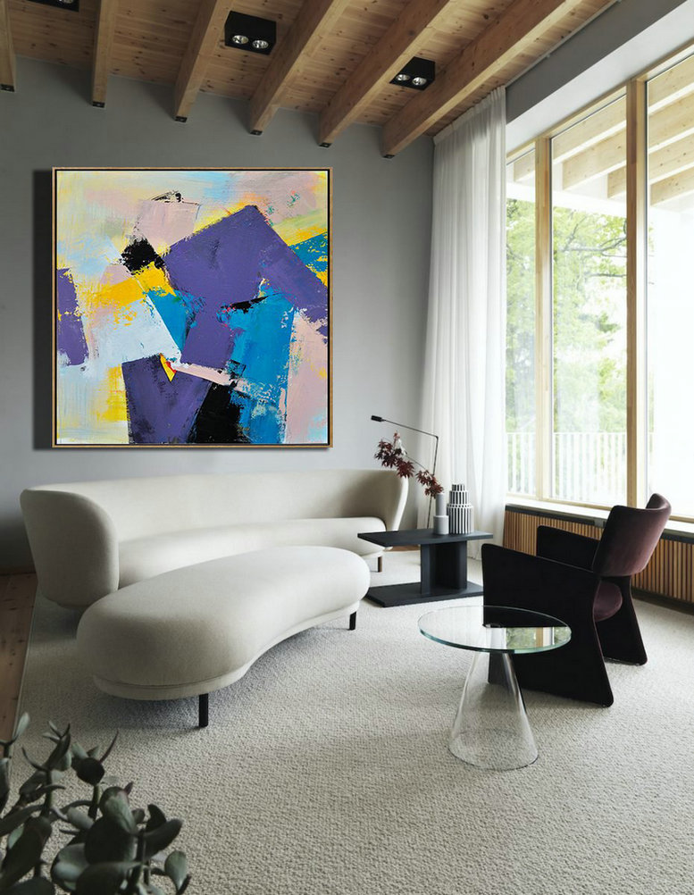 Oversized Canvas Art On Canvas,Palette Knife Contemporary Art Canvas Painting,Large Wall Canvas Paintings,Light Purple,Yellow,Nude,Sky Blue.etc